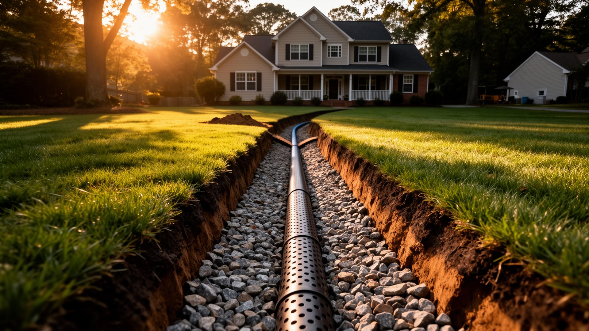 French drain installation Hampton Roads VA backyard project